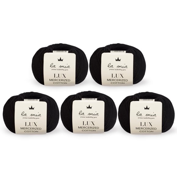 5 Ball (Pack) La Mia Lux Mercerized Cotton, Total 8.8 Oz. 100% Cotton, Each 1.76 Oz (50g) / 150 Yrds (164 m), 2 :Fine-Sport Black - 1