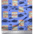 thumbnail image 1 of Soimoi Blue Rayon Fabric Clouds & House Architectural Printed Craft Fabric by the Yard 56 Inch Wide, 1 of 1