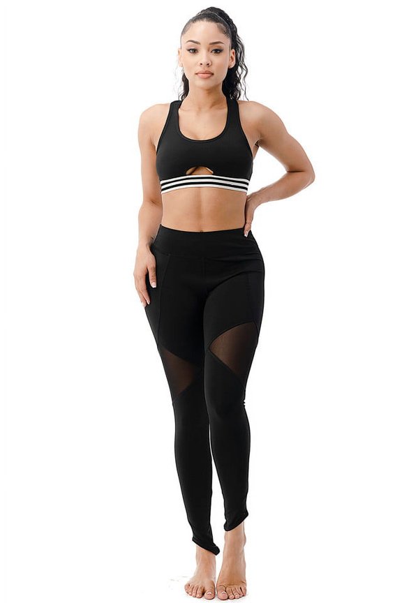 Women's Sports Bra Gym Sportswear Workout Yoga Activewear Tops Black White Striped Large
