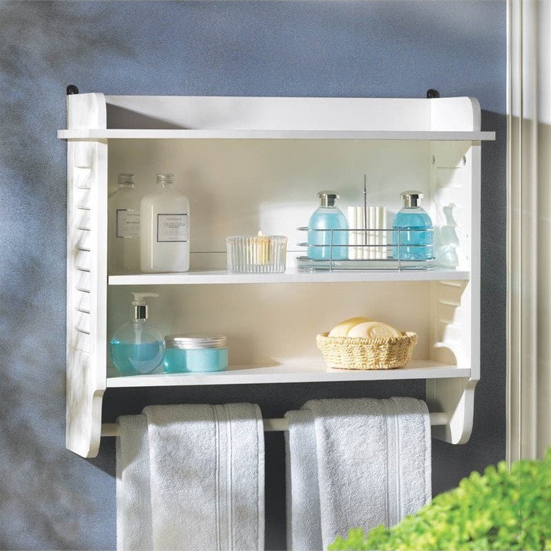 Bathroom Wall Shelf Bar Hanger Rack Durable Heavy Duty Mount Wood Coated White eBay