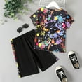 thumbnail image 2 of PatPat Summer Boys Clothes 2 Piece Kid Boy Painting Print Short Sleeve Graphic Tee and Shorts Set, Black, 9-10 Years, 2 of 7