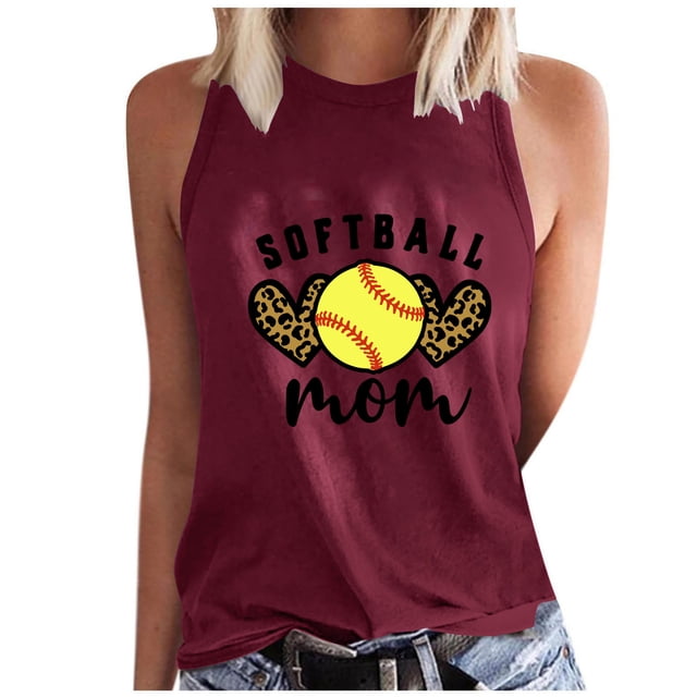 Birdeem Womens Summer Baseball Printed Sleeveless Round Neck Tank Top Round Neck Tank Top