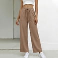 thumbnail image 5 of PiGOGI Women's Solid Color Straight Leg Pants with Pockets Drawstring Loose Casual Long Trousers Elastic Waist Comfy Daily Brown XL, 5 of 5