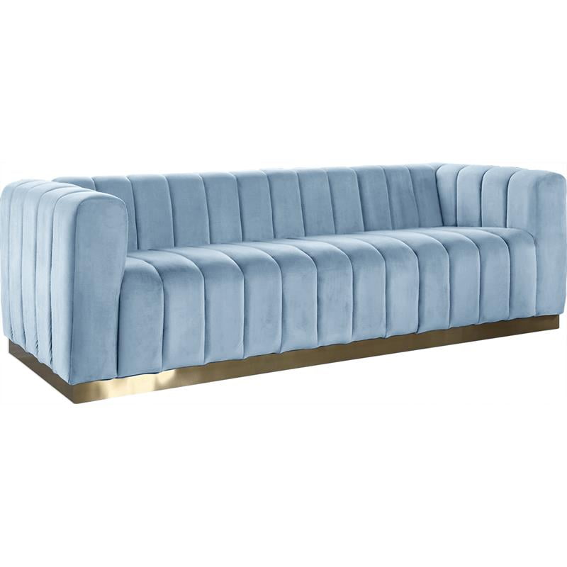 Meridian Furniture Marlon Sky Blue, Tufted Aqua Blue Velvet Sofa