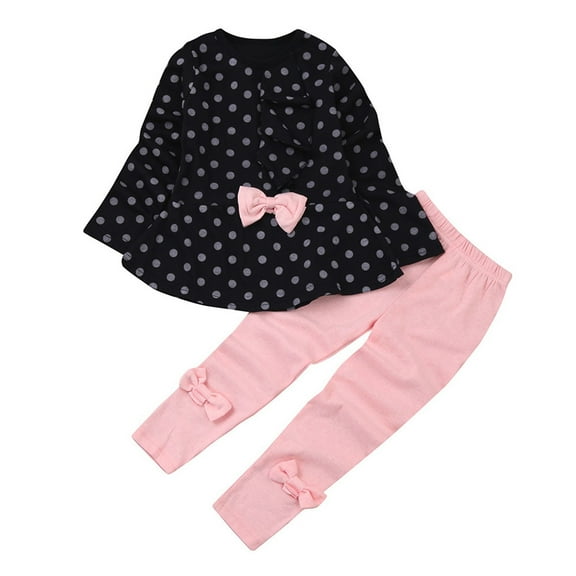 Odeerbi Clearance Baby Girls Boys Clothes Baby Outfits Shirts Sets Toddler Infant Dots Print Bow Top T-shirt Pants Set