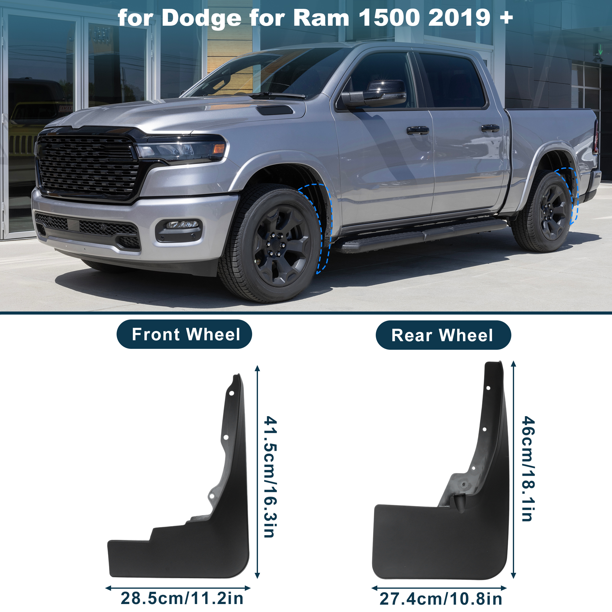 Unique Bargains Truck Mud Flaps Splash Guards for Dodge for Ram 1500 2019-2025 Direct-Fit Front & Rear Wheel Fender Guards All Weather Mud Guards Protection Kit