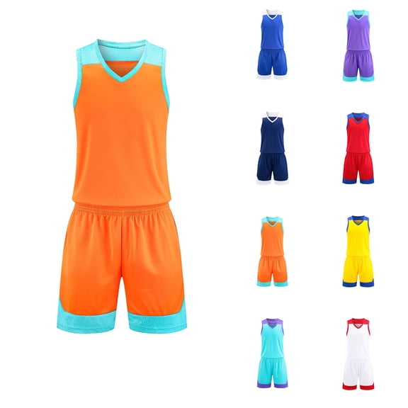 XINXIAOO Tween Sports Shorts Set Orange Boys Girls Basketball Outfit 2pc Breathable Lightweight Tracksuit Tank Top Track Shorts For Practice and Competition 11-12 Years