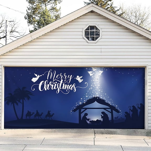 BOBOMOTI Nativity Garage Door Cover Christmas Garage Door Banner Cover Nativity Scene Backdrop Religious Banner Background for Xmas Holiday Outdoor Home Party Supplies
