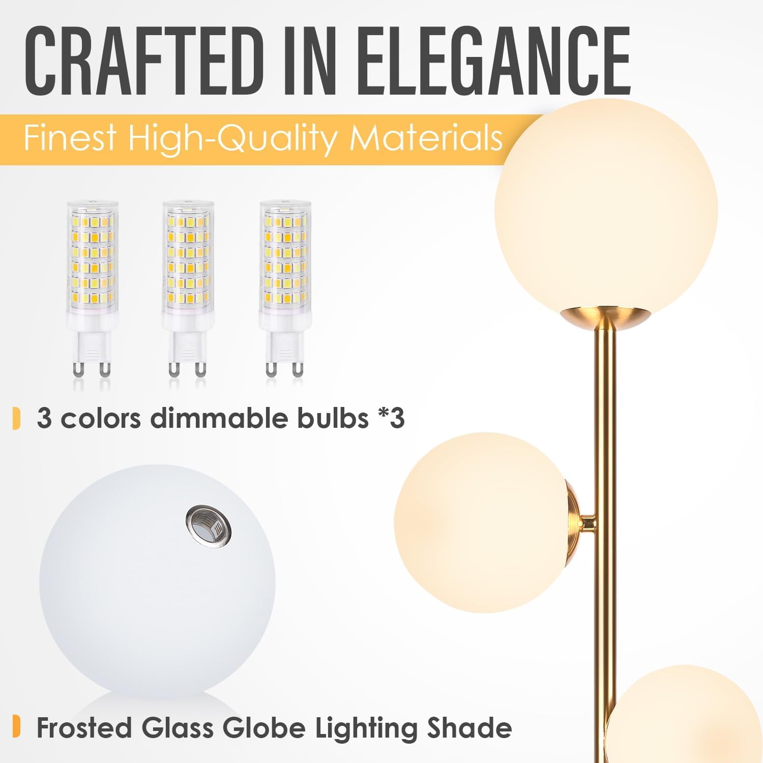 3 Globe Eclectic Floor Lamp - 3 Color Options Moderm Floor Lamps for Living Room, Mid Century Standing lamp Home Decor for Bedrooms Office(Matte Black, LED Bulbs Included)