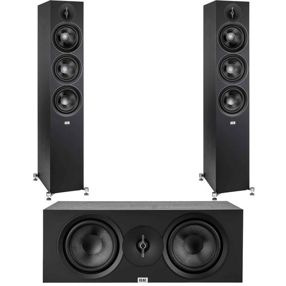 Elac - Two DF63-BK - Debut 3.0 6.5" Floor Speaker - Black and Elac DC63-BK - Debut 3.0 6.5" Center Speaker - Black