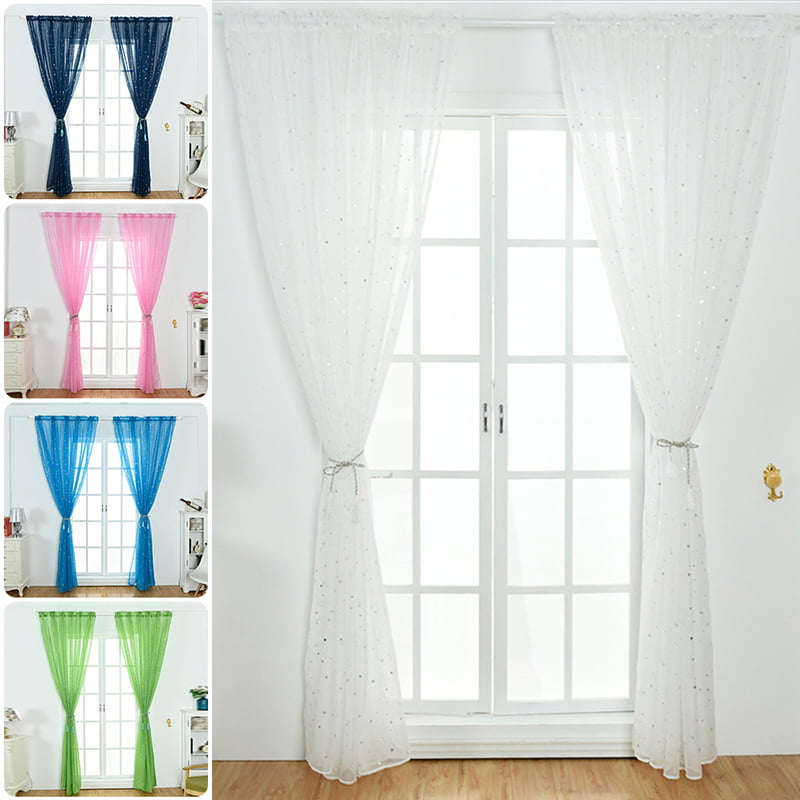 White Tulle Curtains for Patio Transparent Window Drapes Colorful Star 1 Panel 