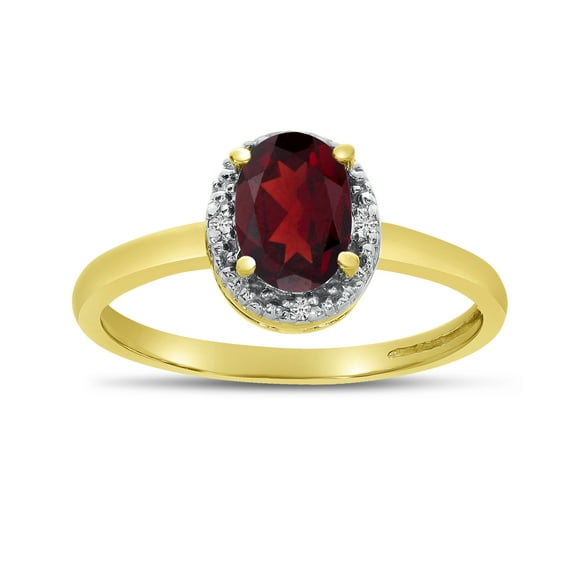10k Yellow Gold Oval Garnet And Diamond Ring