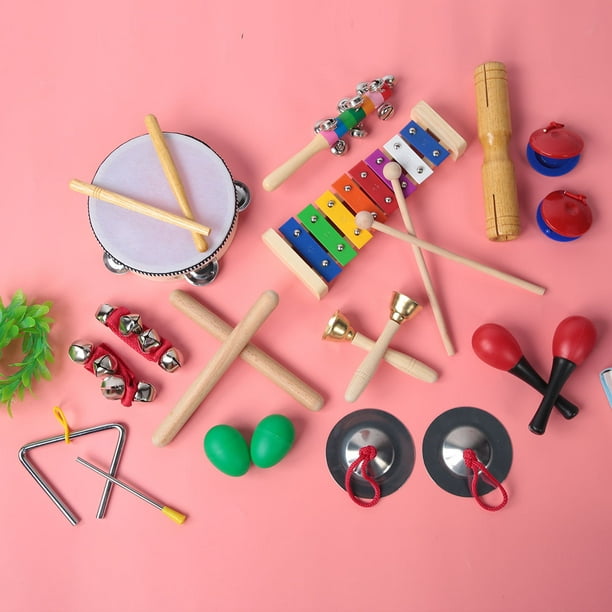 Instruments de musique pour enfants, jouets avec sac de transport, Instruments  de Percussion colorés en bois, cadeaux éducatifs précoces pour enfants 13  pièces