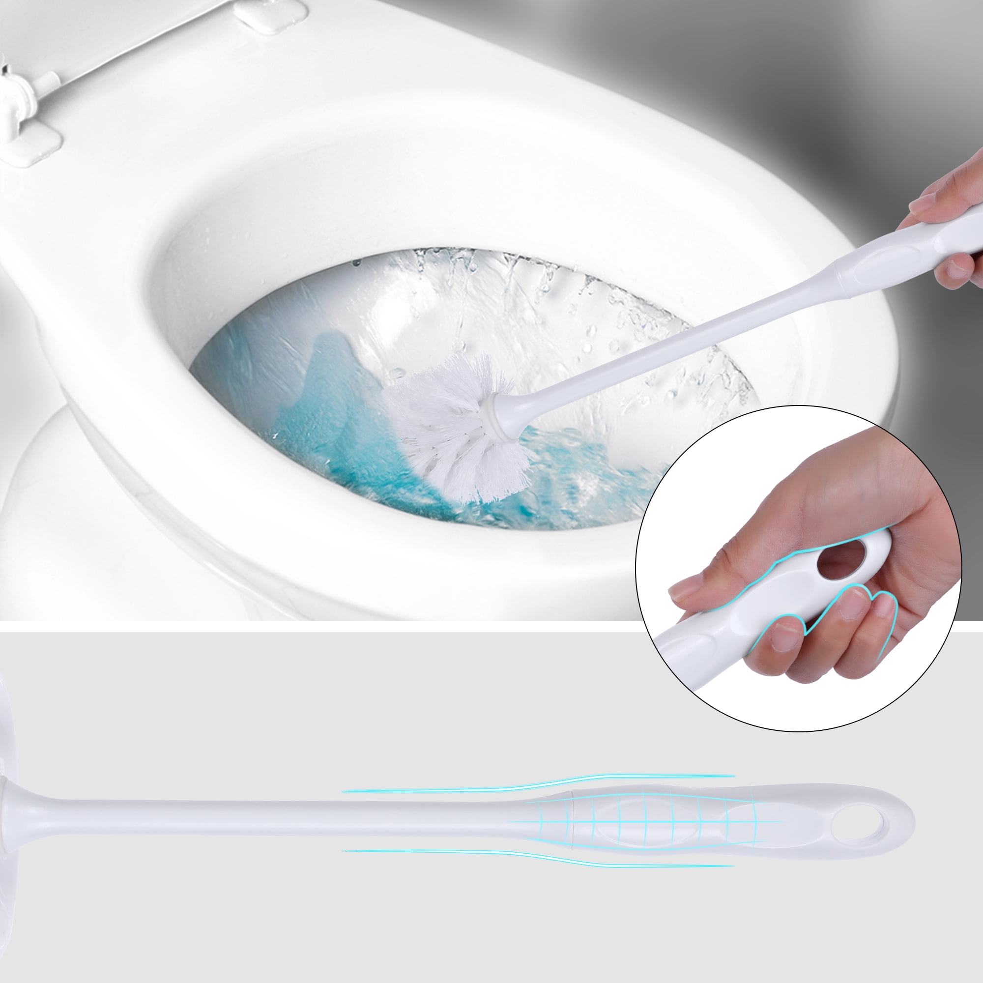 REGALWOVEN Toilet Brush Wall Mount Long Handle Flexible Brush Head Brush Holder Set Bathroom Accessories Ventilation Slots Base White 1 Pack