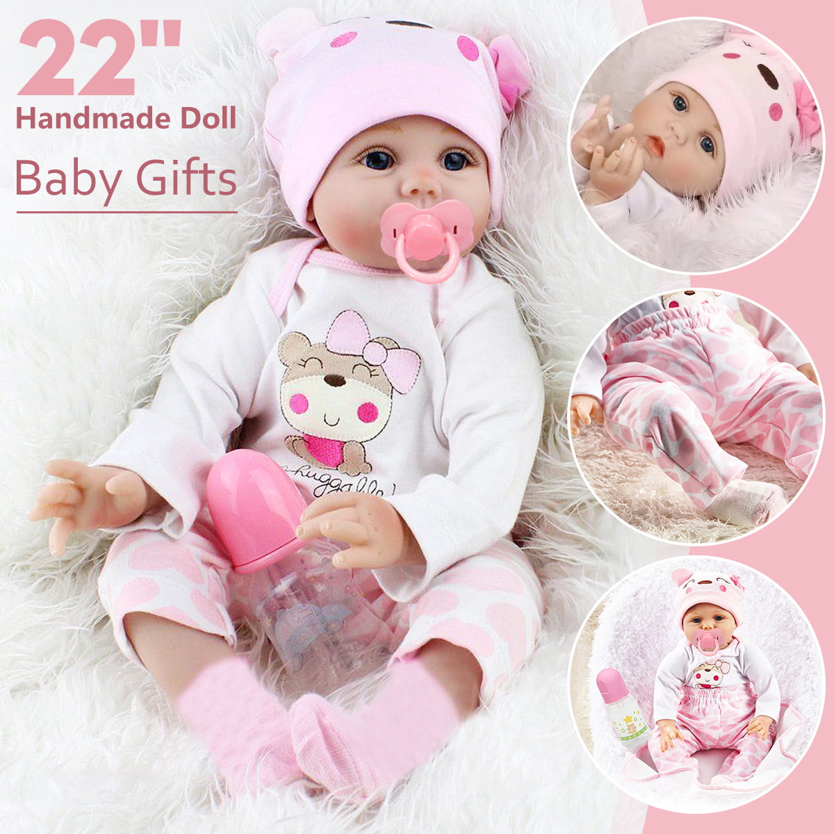 22'' Handmade Silicone Vinyl Reborn Baby Doll Realistic Newborn Girl Kids Toys