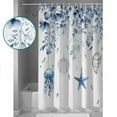 thumbnail image 3 of Extra Long Shower Curtain 72x84 Inch, Blue Coastal Shower Curtain Waterproof Bathroom Decor Summer Eucalyptus Leaves Beach Ocean Starfish Nautical Fabric Bath Curtain Set Accessories with Hooks, 3 of 6