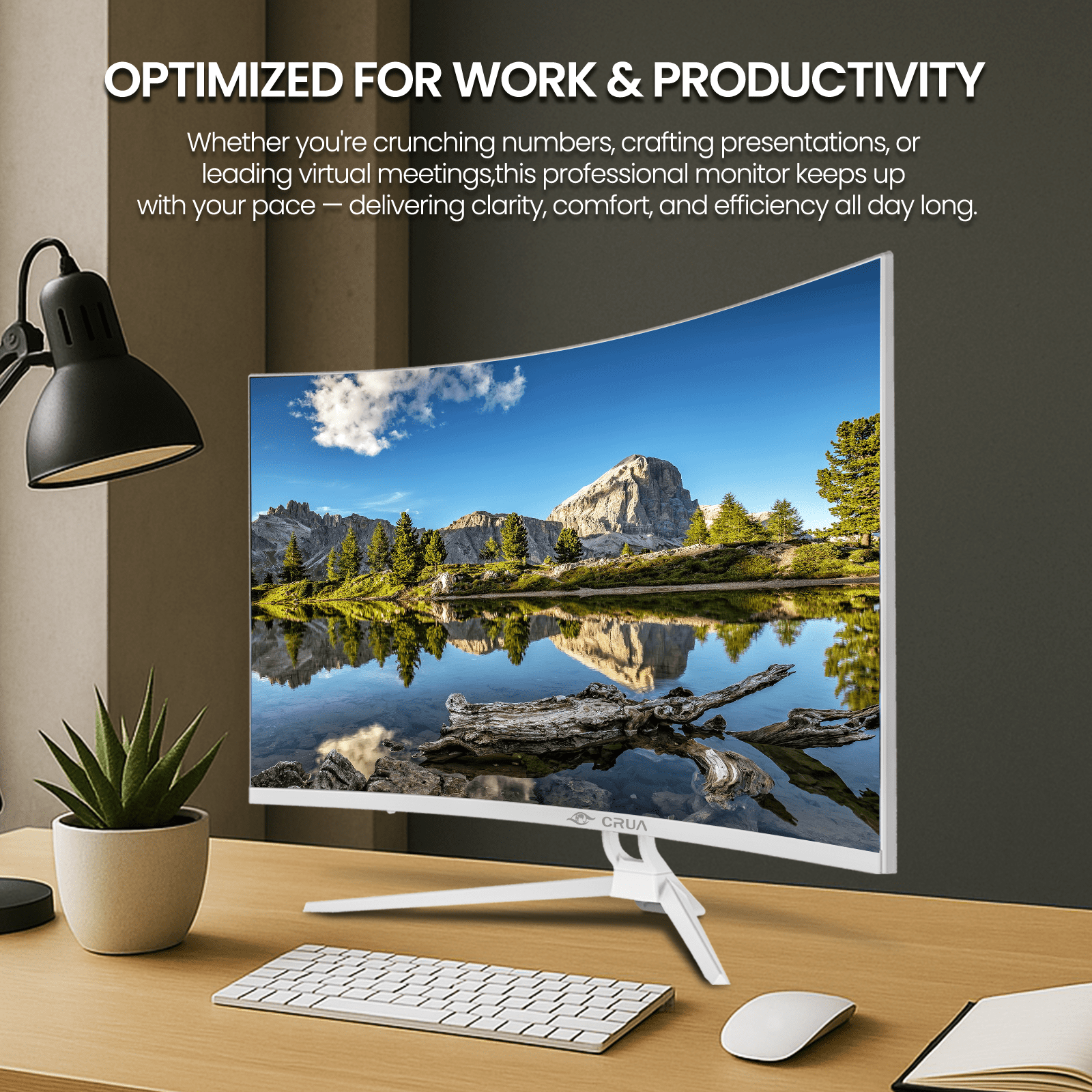 CRUA 32" 75HZ Curved Monitor, UHD(3840×2160) 1080P 1500R Computer Monitor, 120% SRGB, 2ms (GTG), AMD FreeSync,DP & HDMI Port, white