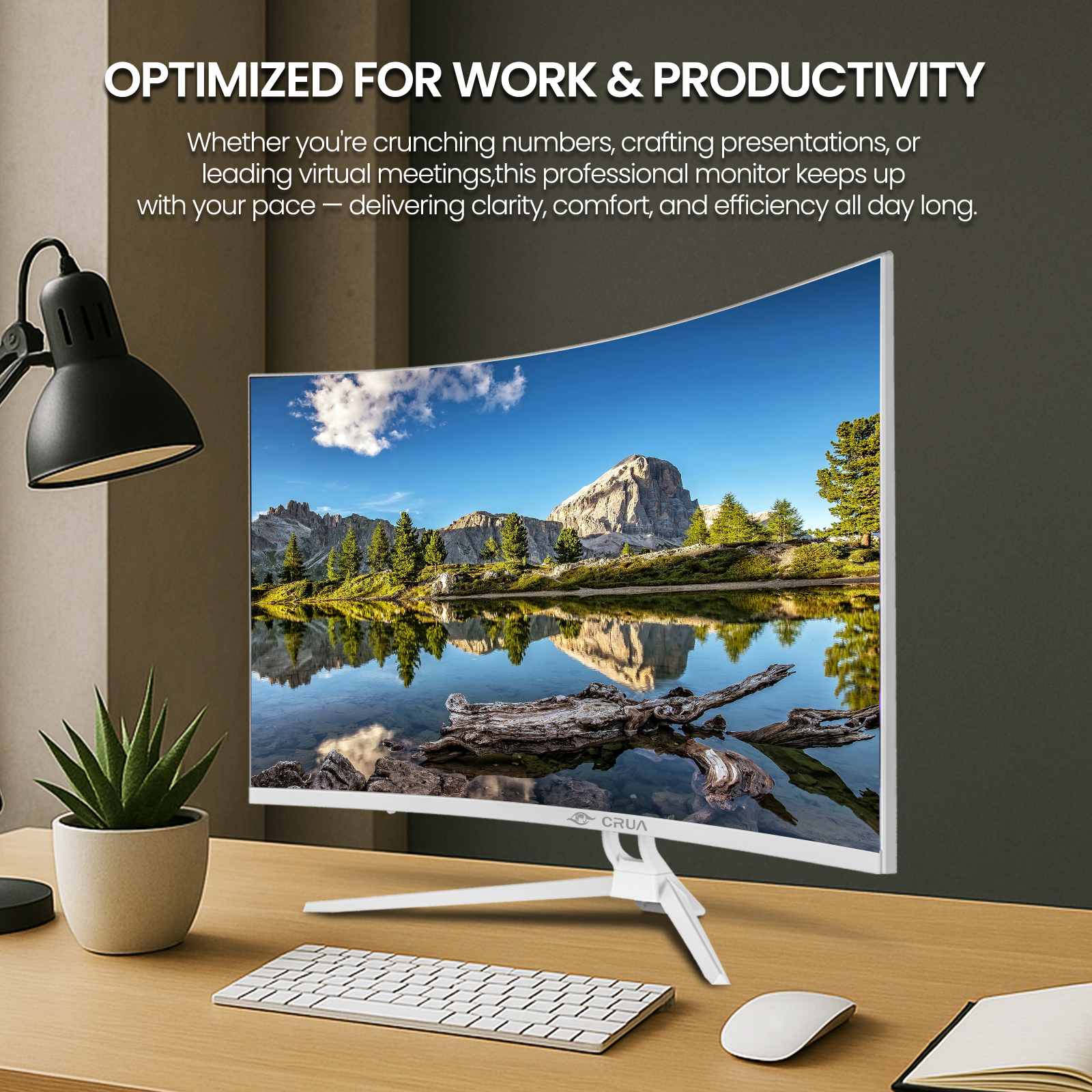 CRUA 32" Curved Monitor 75Hz 3840x2160 UHD, White photo 5