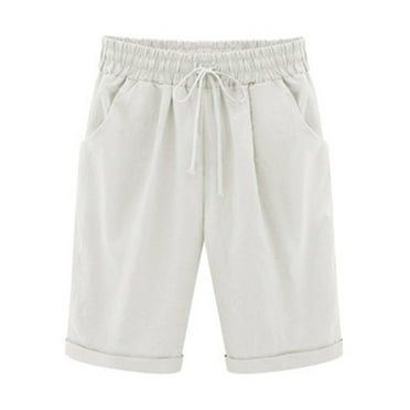 Women Drawstring Elastic Waist Knee-Length Curling Bermuda Shorts Summer Beach Hot Short Pants Holiday Ladies Plain Pockets Shorts3XL