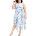 thumbnail image 1 of Calvin Klein Vestido de vaina midi con dobladillo de pañuelo con cinturón para mujer, azul, 20W, 1 of 1