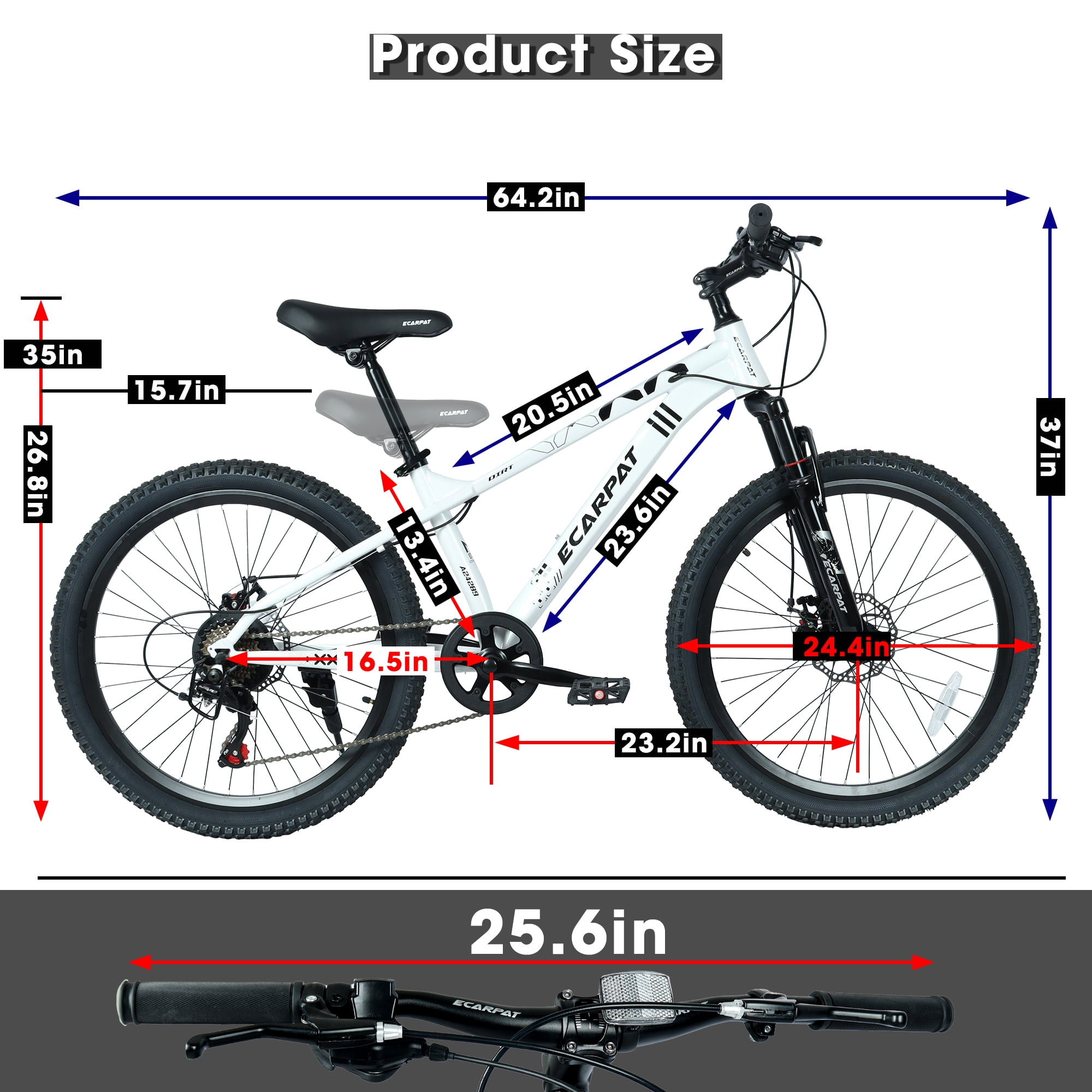 Ambifirner 24 Inch 21 Speed Mountain Bike, Adult Mountain Bicycle with Front Suspension, Dual Disc Brakes, Steel Frame, Non-Slip Tires for Men Women Outdoor Cycling