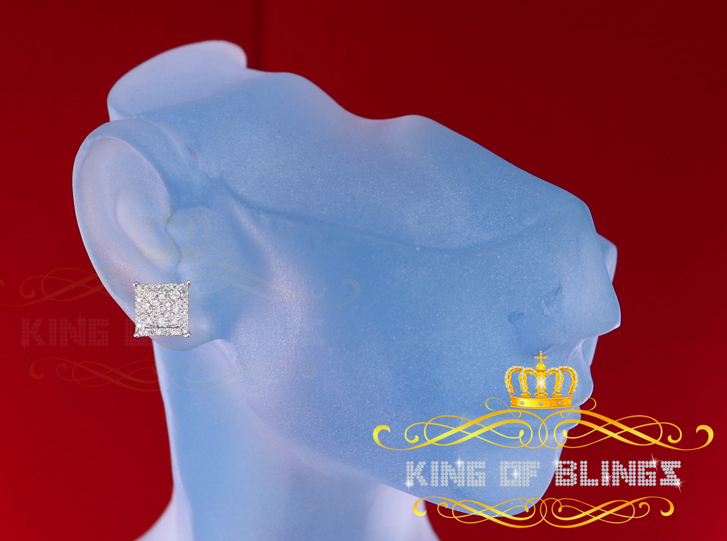 King of Bling's 10K Real Yellow Gold with 0.55CT Real Diamond Men's/Women's Stud Square Earrings