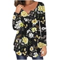 thumbnail image 1 of Henley Tunic Tops for Women Hide Belly Tunic Floral Print Blouse Front Pleated Shirts Long Sleeve Christmas Shirts Tops, 1 of 6
