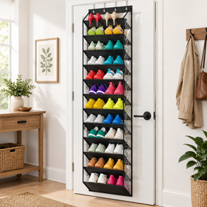Over The Door 36 Pair Black Shoe Organizer With Large Deep Pockets