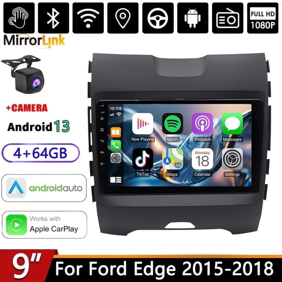Car Radio Stereo for Ford Edge 2015-2018 9" Android 13 Touchscreen Wireless Carplay, Car Stereo 4 64G Wifi GPS Navigation Android Auto