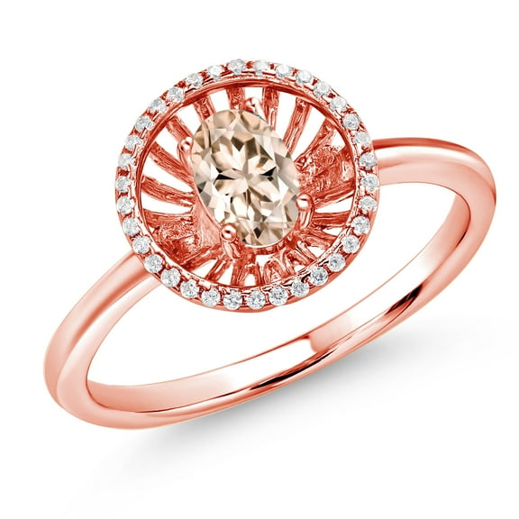Gem Stone King 18K Rose Gold Plated Silver Peach Morganite Ring for Women (0.98 Cttw, Oval 6X4MM, Gemstone October Birthstone, Size 8)