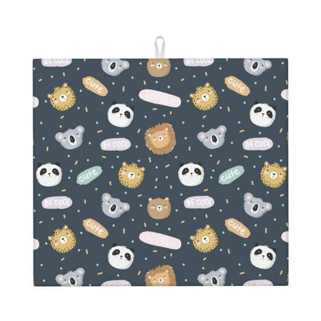 

Dish Drying Mats for Kitchen Counter - Cartoon animals 16x18In Anti-Slip Absorbent Microfiber Drying Mat for Kitchen Counter Mat Dish Rack Mat with Hanging Loop