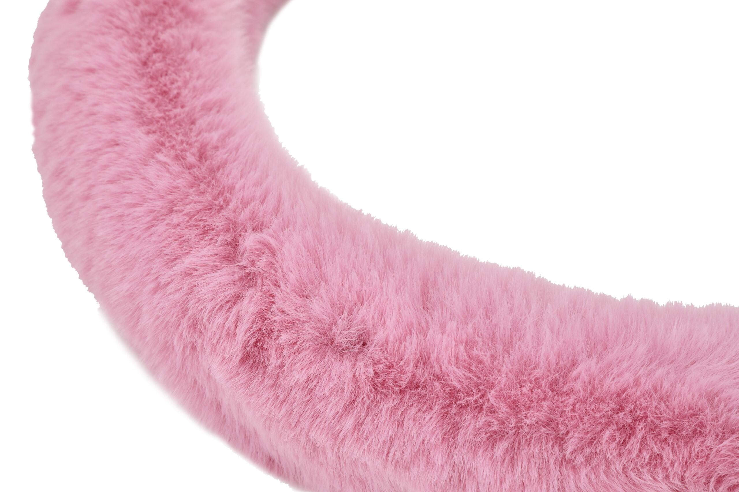Emerald Universal 14.6"-15.4" Plush Steering Wheel Cover, Soft Faux Fur - Pink