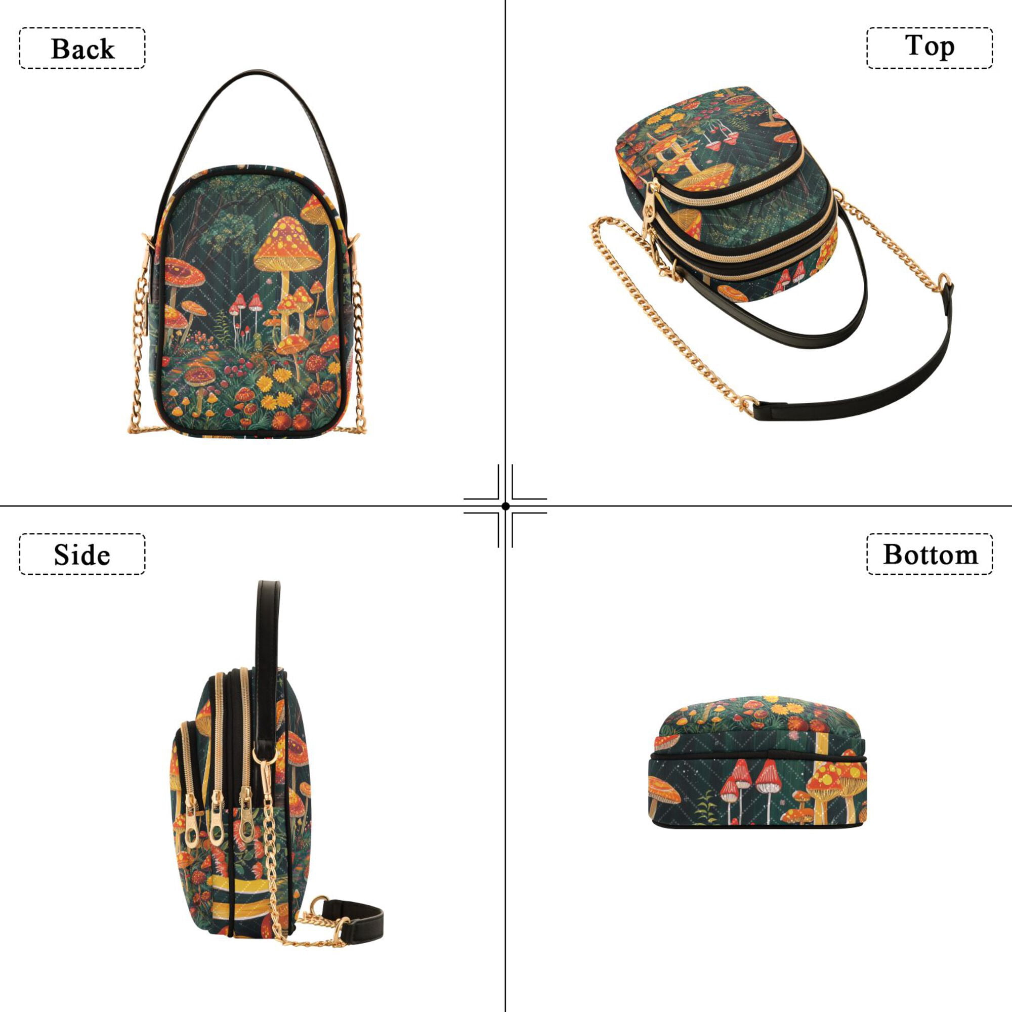 FORMRS Crossbody Bag for Women Quilted Travel Shoulder Cell Phone Purse with Chain Strap Handbag, Forest Mushroom