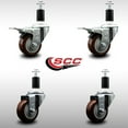 thumbnail image 2 of 3 Inch SS Maroon Poly Swivel 1-3/8 Inch Expanding Stem Caster Set 2 Brakes, 2 of 2