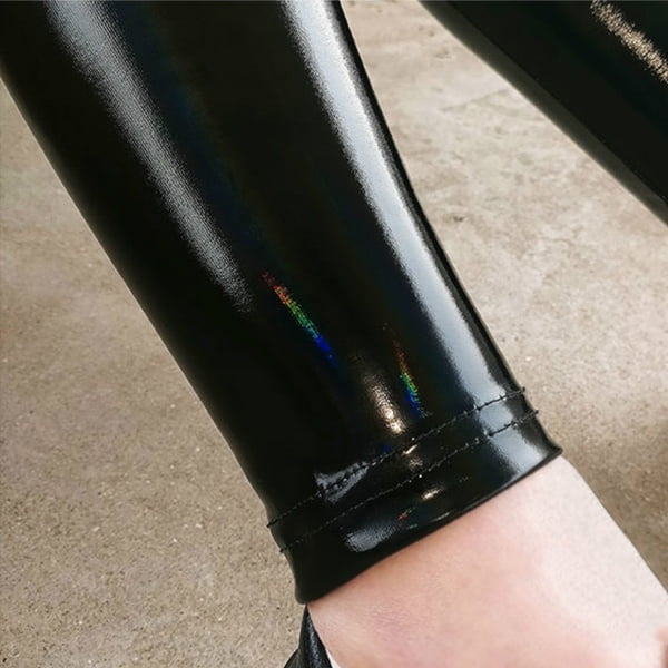 Newest Women's PVC Shiny Leggings Slim Large Size Tight Leather High Waist  Elastic PU Leather Pants Leggings Black 