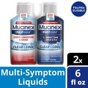 Mucinex Fast-Max Severe Congestion & Couch Clear & Cool Liquid and Mucinex Fast Max Night Time Cold & Flu Liquid, Maximum Strength Combo Pack 12 fl. oz. (2x6 fl. oz.) Cooling Menthol Flavor