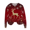 thumbnail image 4 of Uootdi Women's Christmas Print Long Sleeve Sweatshirt Floral Print Crew Neck Casual Loose Fit Classic Cute Christmas Print Pullover Tops Trendy Fall Holiday Party Wear Gray Women Top, 4 of 6