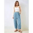 thumbnail image 4 of Womens Baggy Wide Leg Pants Casual Elastic Waisted Palazzo Harem Pants with Pockets Light Blue S, 4 of 8