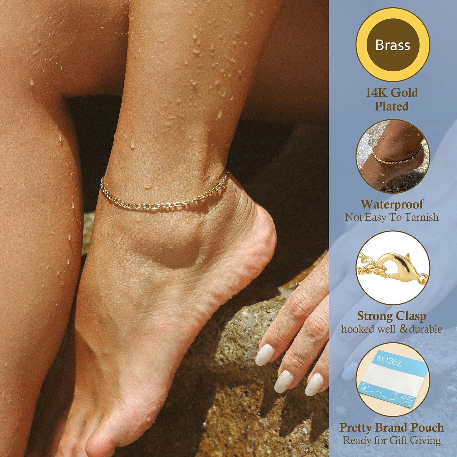18K Gold/Sterling Silver Plated Anklet Bracelets for Women Waterproof Plus Size Cuban Link Chain Ankle Bracelet for Large Ankle 9-12inch