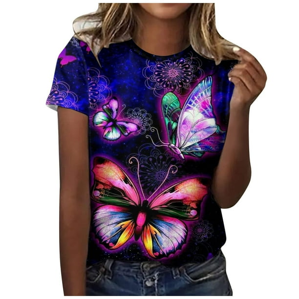 Moda mujer cuello redondo impresión camisa camisetas manga corta verano camiseta Tops blusa Pompotops hkajfhjk462944