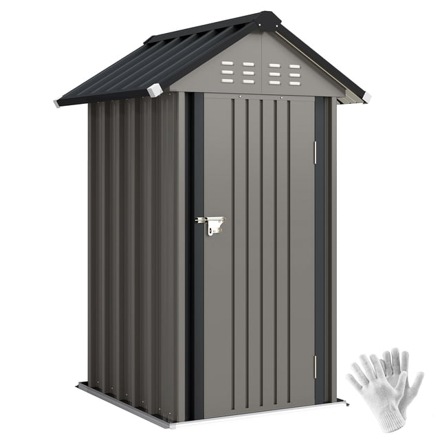 Outsunny 4' x 4' Outdoor Storage Shed with Lockable Door, Light Grey