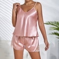thumbnail image 2 of Endives Silk Satin Ruffled Pajamas Sets for Women V Neck Halter Tank Top and Shorts Sets Womens Sleepwear Summer Pajamas Set for Women Nightwear Lounge Set for Women Pink XXL, 2 of 6