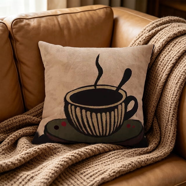 Throw Pillow Cushion with Embroidered Design, Soft Short Lint Sofa Bed Office Pillow Insert, 45 x 45 cm, 1 Set
