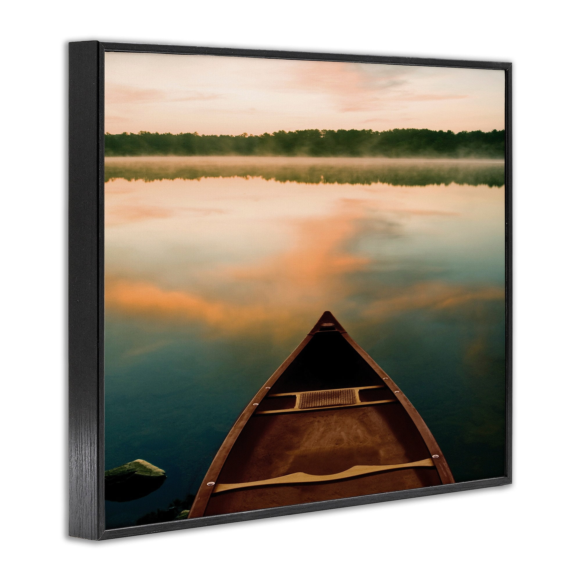 Canoe on Lake Warm Sunrise Black Framed Giclee Art, 14 x 11