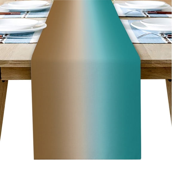 Table Runner 72 Inches Long for Kitchen Dining, Teal Brown Ombre Dresser Scarf Farmhouse, Dining Table Decorations for Wedding/Parties, Turquoise Gradient Modern Abstract Art 14 x 72 In