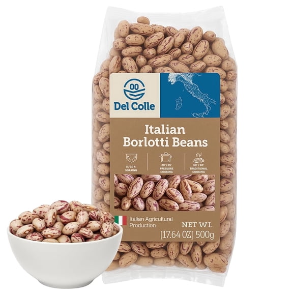 Del Colle Borlotti Beans 1.1 lb (500 G), Dried Italian Cranberry Beans for Cooking, Soups & Salads, Product of Italy, No Allergens