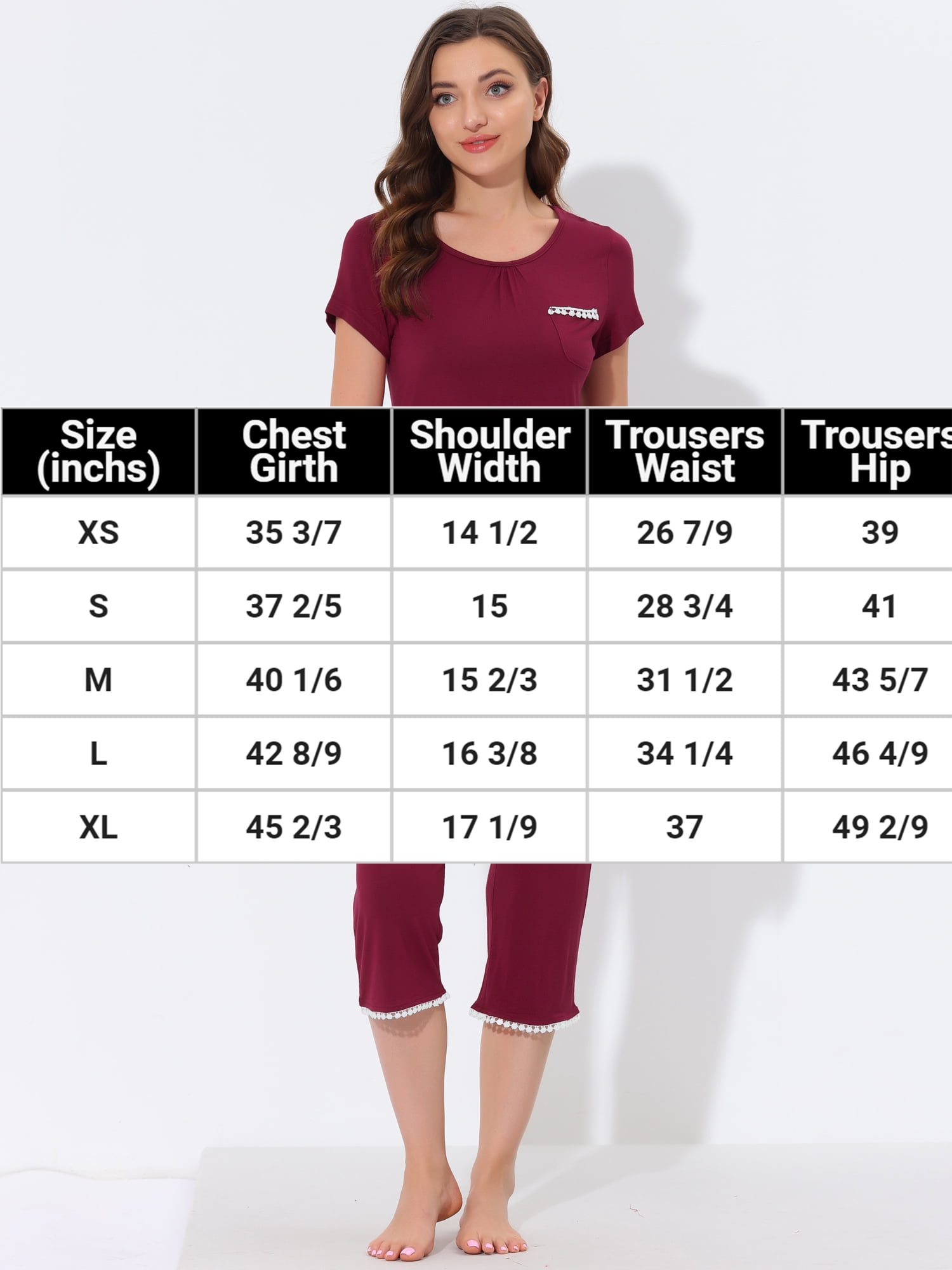 Unique Bargains Women's Lounge Pajama Round Neck Capri Nightwear Casual Sleepwear Sets