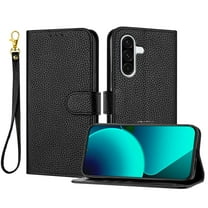 Allytechgroup for Samsung Galaxy A36 5G Case, Built-in Credit Card Slot & Wrist Strap RFID Blocking PU Leather Flip Wallet Phone Case Shockproof Full Body Cover for Samsung Galaxy A36 5G, Pink