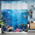 thumbnail image 2 of Ocean World No Hook Shower Curtain with Snap in Liner Sea Turtle Coral Starfish Fish Shark Fantasy Waterproof Bathroom Shower Curtain with See Through Top Window for Bathtub 72" x 78", 2 of 9