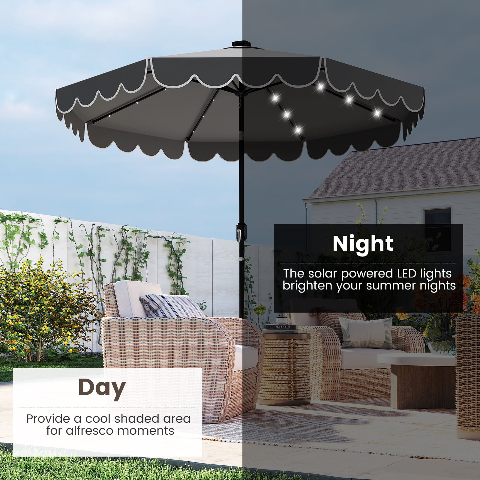 Gymax 9.3 FT Solar Patio Umbrella w/ 32 LED Lights & Tilt Adjustment